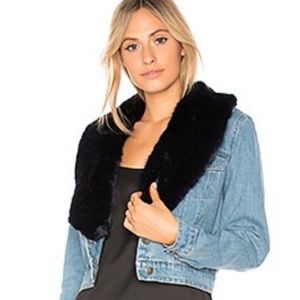 BB DAKOTA Mia Faux Fur Jacket In Light Blue- Small NEVER WORN